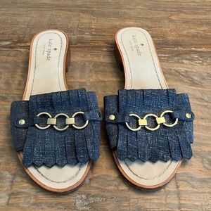 Kate Spade Brie Fringe Sandal Slides Denim